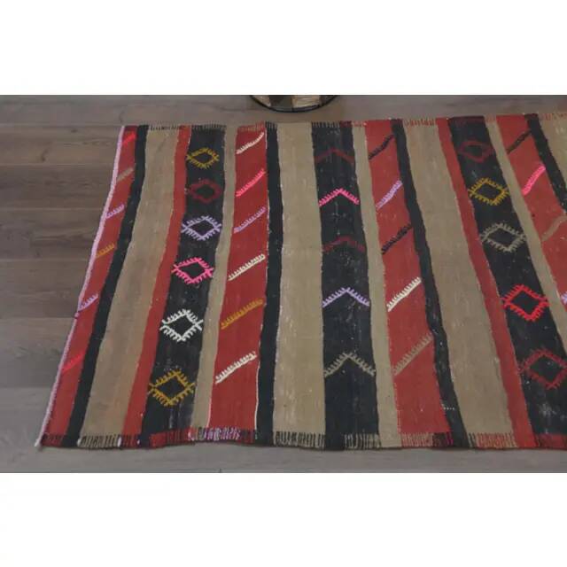 1970s Turkish Oushak Handmade  Red Brown Kilim Runner Rug 108x350