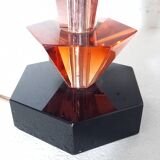 Art Deco Style Table Lamp Base in Black and Pink Bohemian Crystal