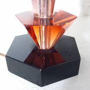 Art Deco style table lamp base in black and pink Bohemian crystal.