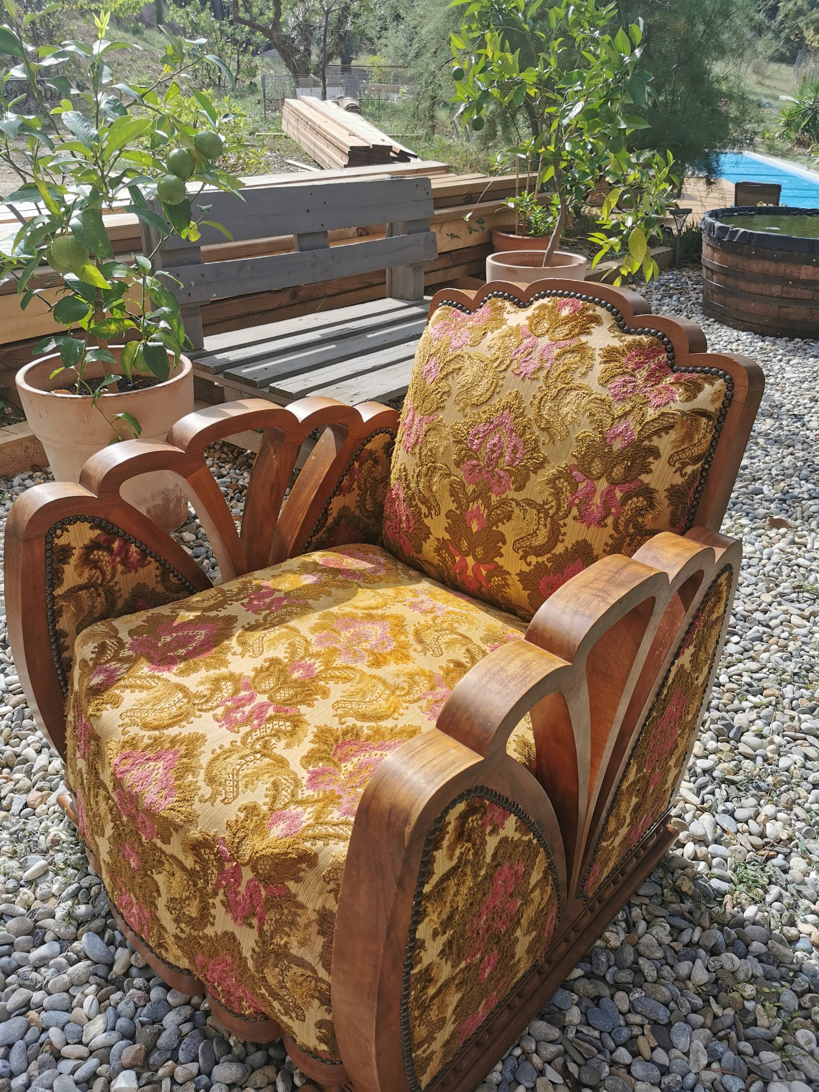 Art Deco armchair solid walnut