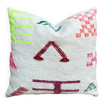 Handmade Berber wool cushion: Moroccan Kilim cushion (45x45cm)