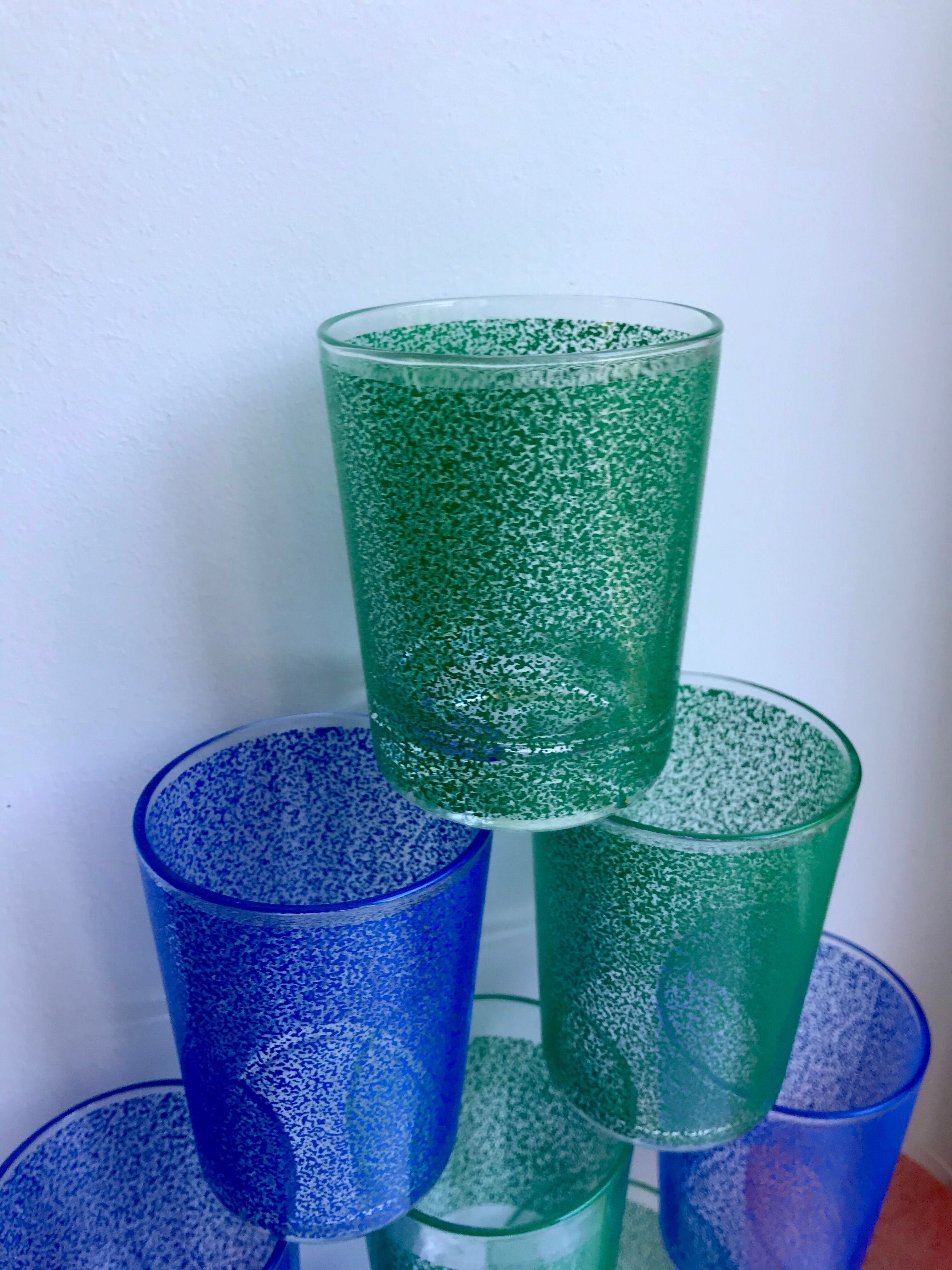 Set of 8 colored water glasses 70s