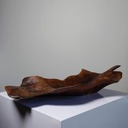 Large monoxyle bowl made of dark raw olive wood from the 1950s.