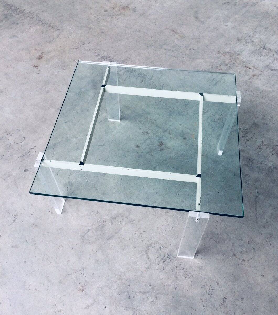 Danish Poul Kjaerholm Style Metal, Acrylic Glass & Glass Coffee Table, 1960s
