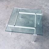 Danish Poul Kjaerholm Style Metal, Acrylic Glass & Glass Coffee Table, 1960s