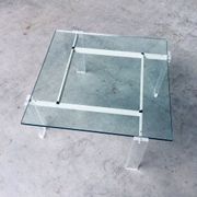 Danish Poul Kjaerholm Style Metal, Acrylic Glass & Glass Coffee Table, 1960s