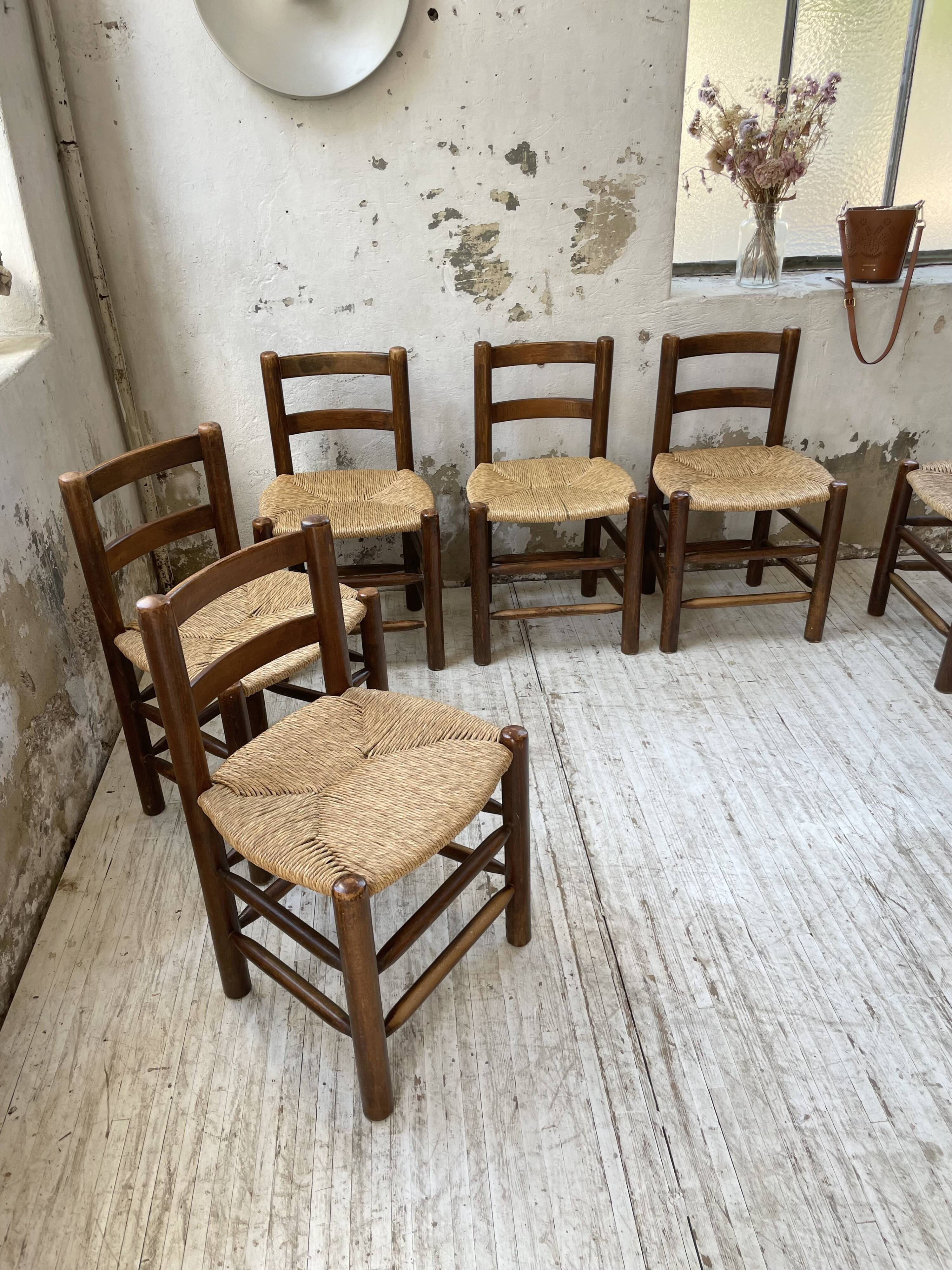 6 straw and oak chairs, mountain furniture
