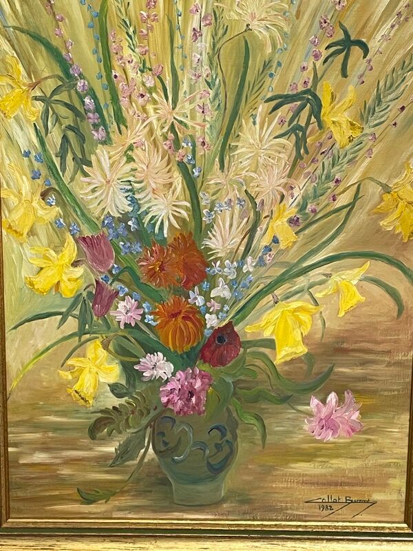 bouquet of flowers - oil or acrylic on canvas, signed Collot Bernard 1982