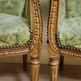 Pair of antique armchairs in Louis XVI style – green damask fabric