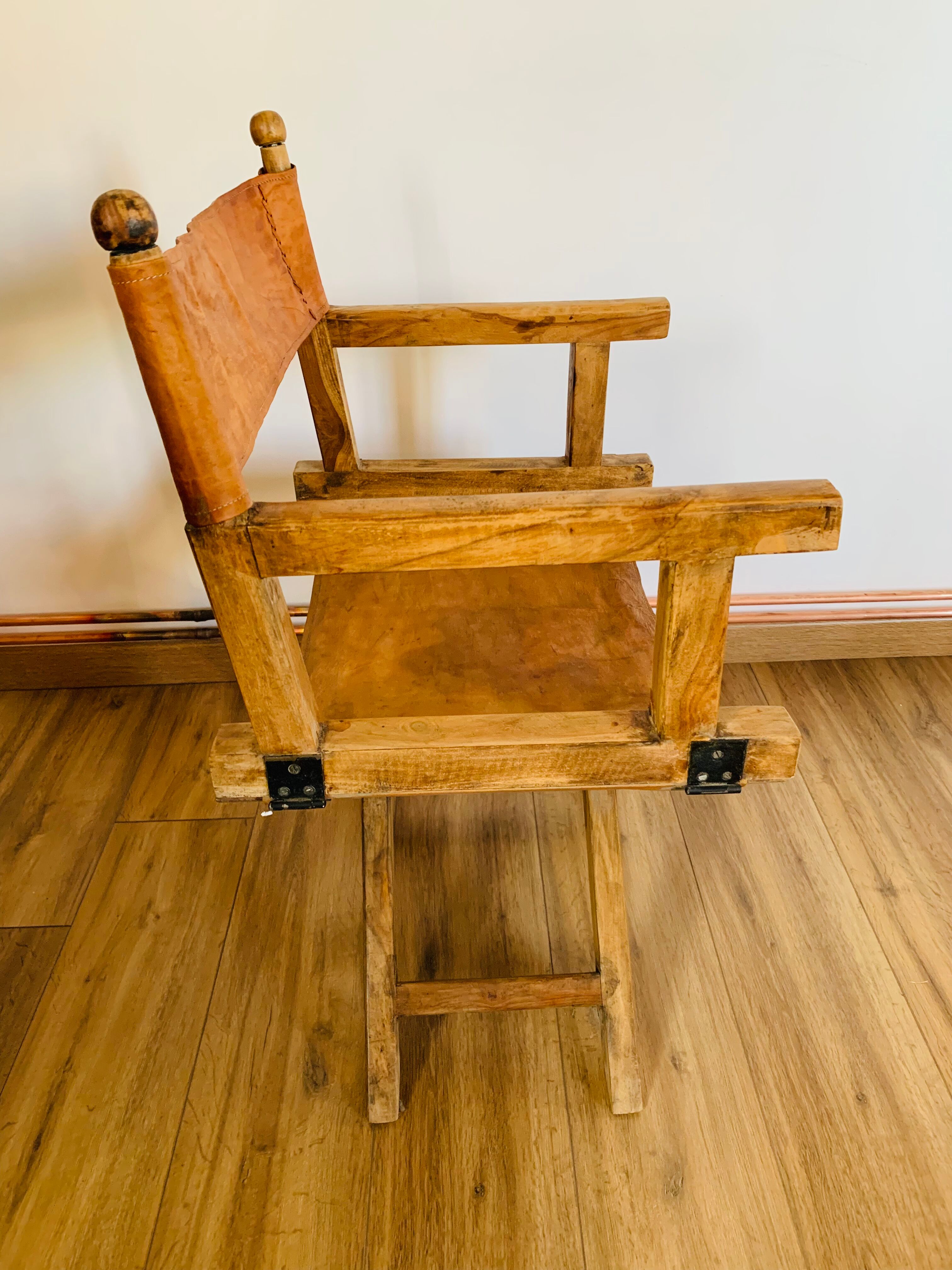 Fauteuil pliant bois et cuir