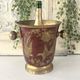 Ice Bucket, Enamel Red and Gold French Brass Champagne Cooler, Vintage