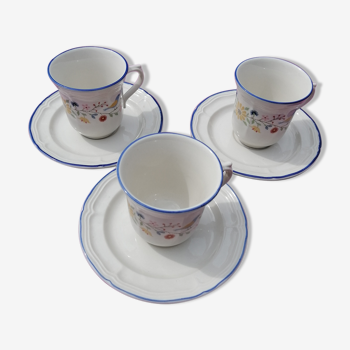 Lots de 3 tasses & soucoupes en ceramique