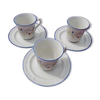 Lots de 3 tasses & soucoupes en ceramique