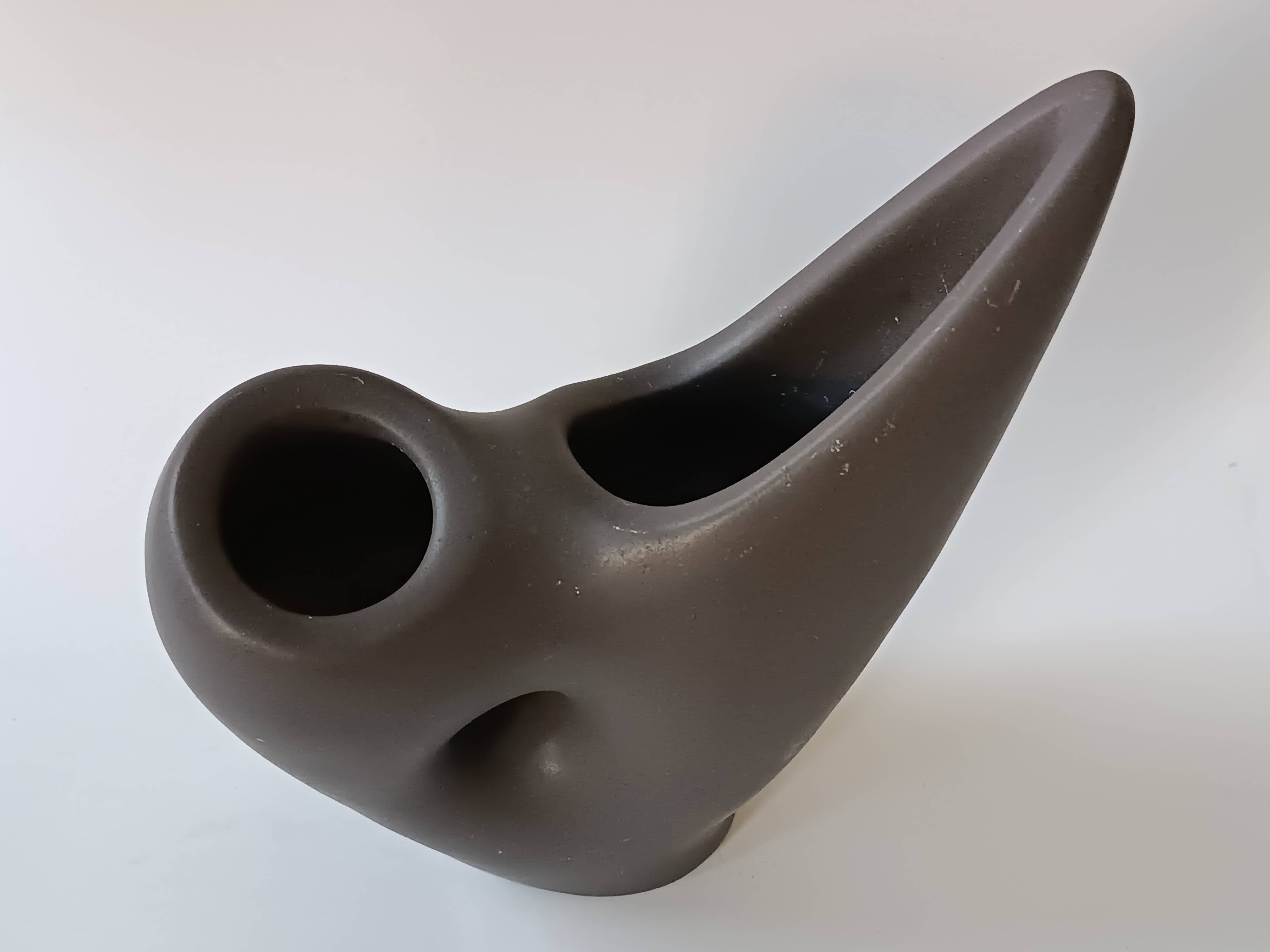 Free-form anthracite grey ceramic vase, Louis Giraud, Vallauris
