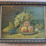 Oil on canvas still life with fruit by J. Rubel