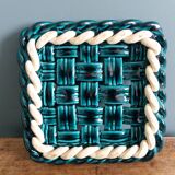Emerald green braided slip trivet and bottle holder, knife holder