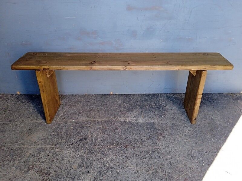 Solid patinated wood bench 140cm