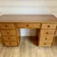 Cane work desk / Rattan glass top 9 drawers shallow depth