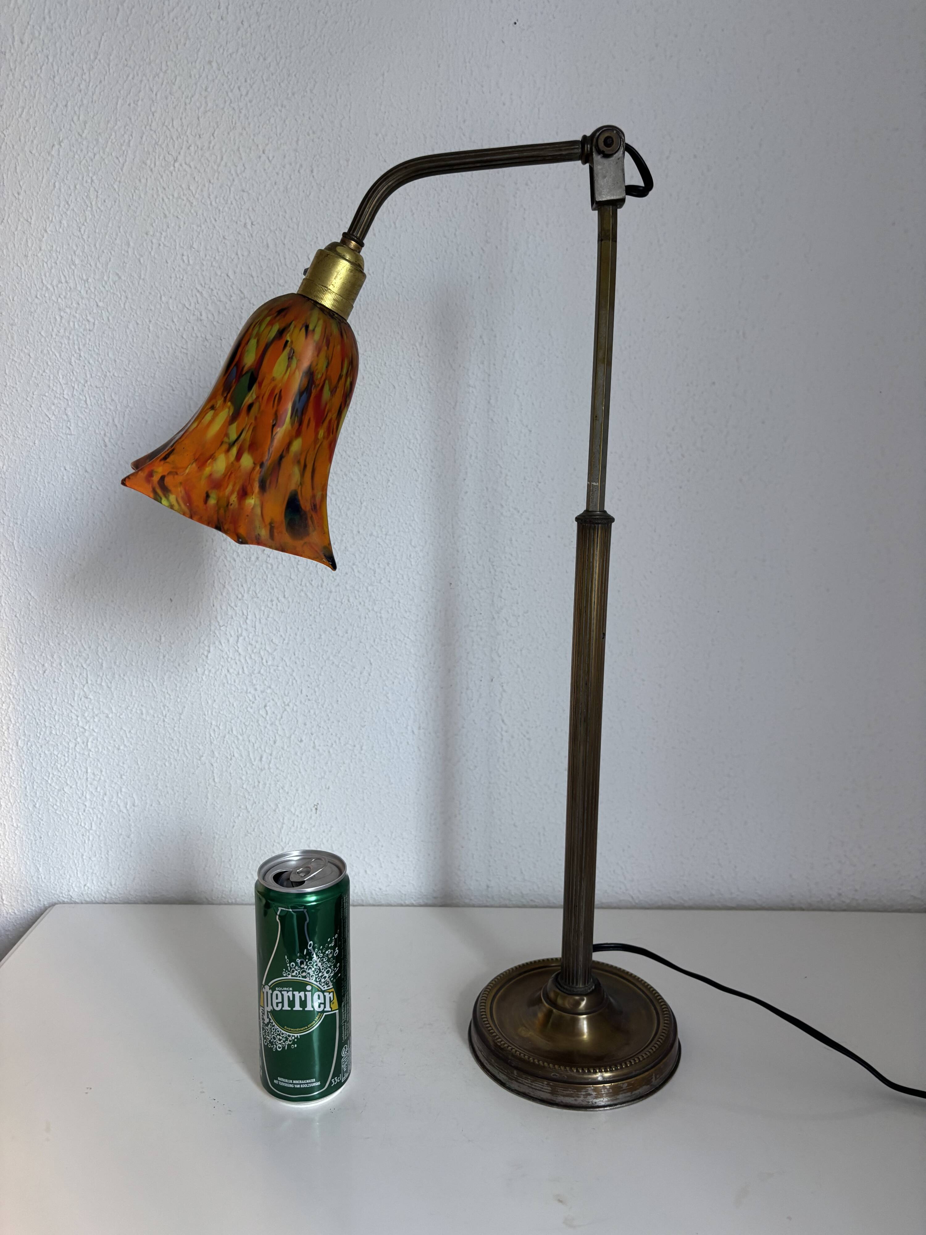 Vintage 1900 Clichy glass paste lamp, brass workshop desk - 60 cm