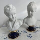Pair of biscuit busts, Tharaud, Houdon, Louise and Alexandre Brongniart