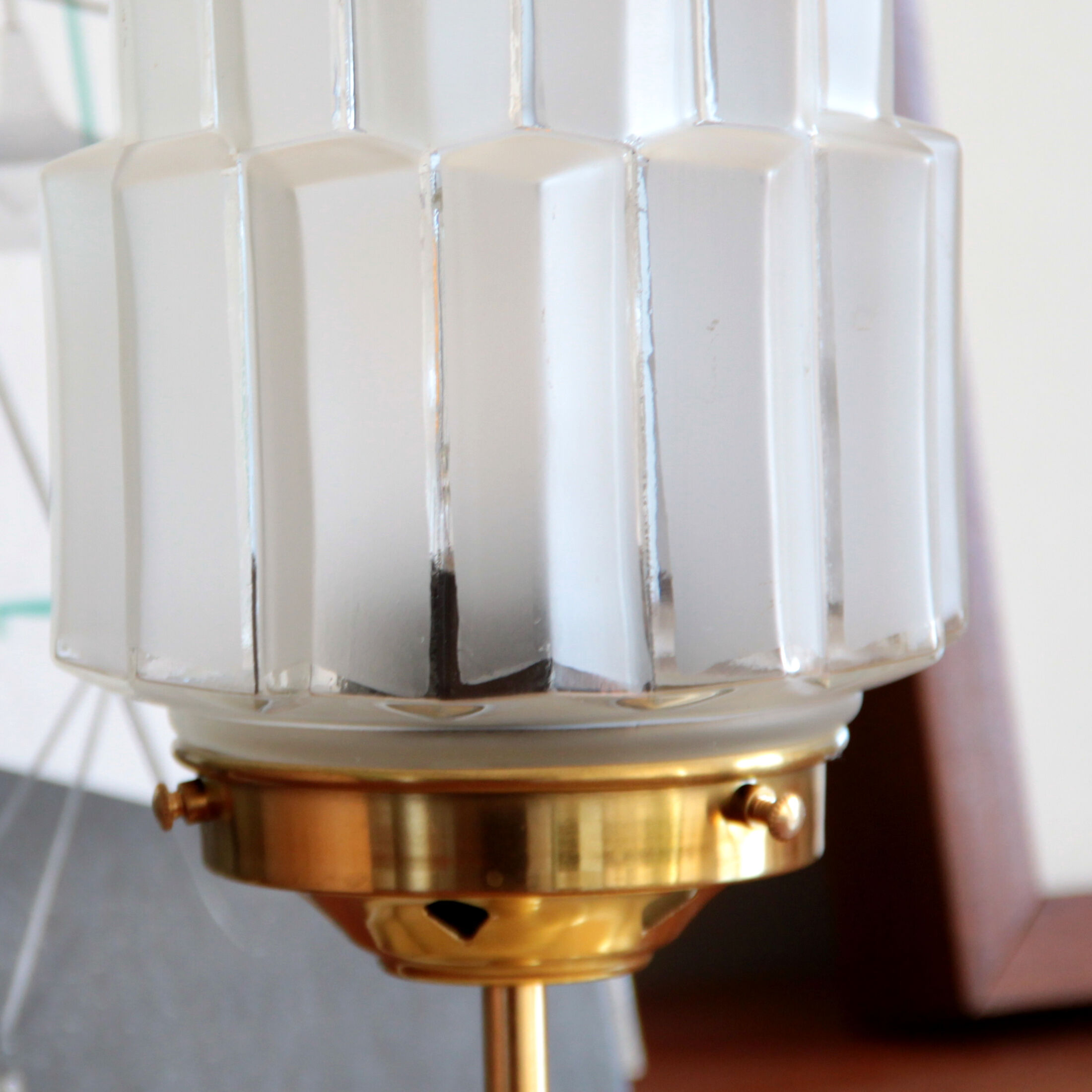 Table lamp in old glass art deco skyscraper and brass vintage bedside lamp