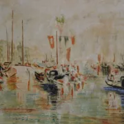 Venice "The Grand Canal" Old painting Oil on canvas