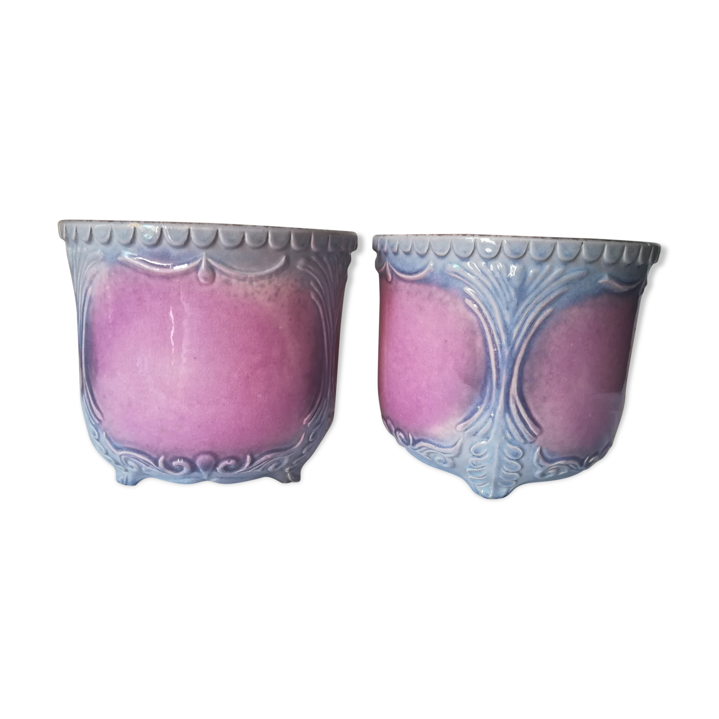 Duo of cache pots art nouveau in dabbling