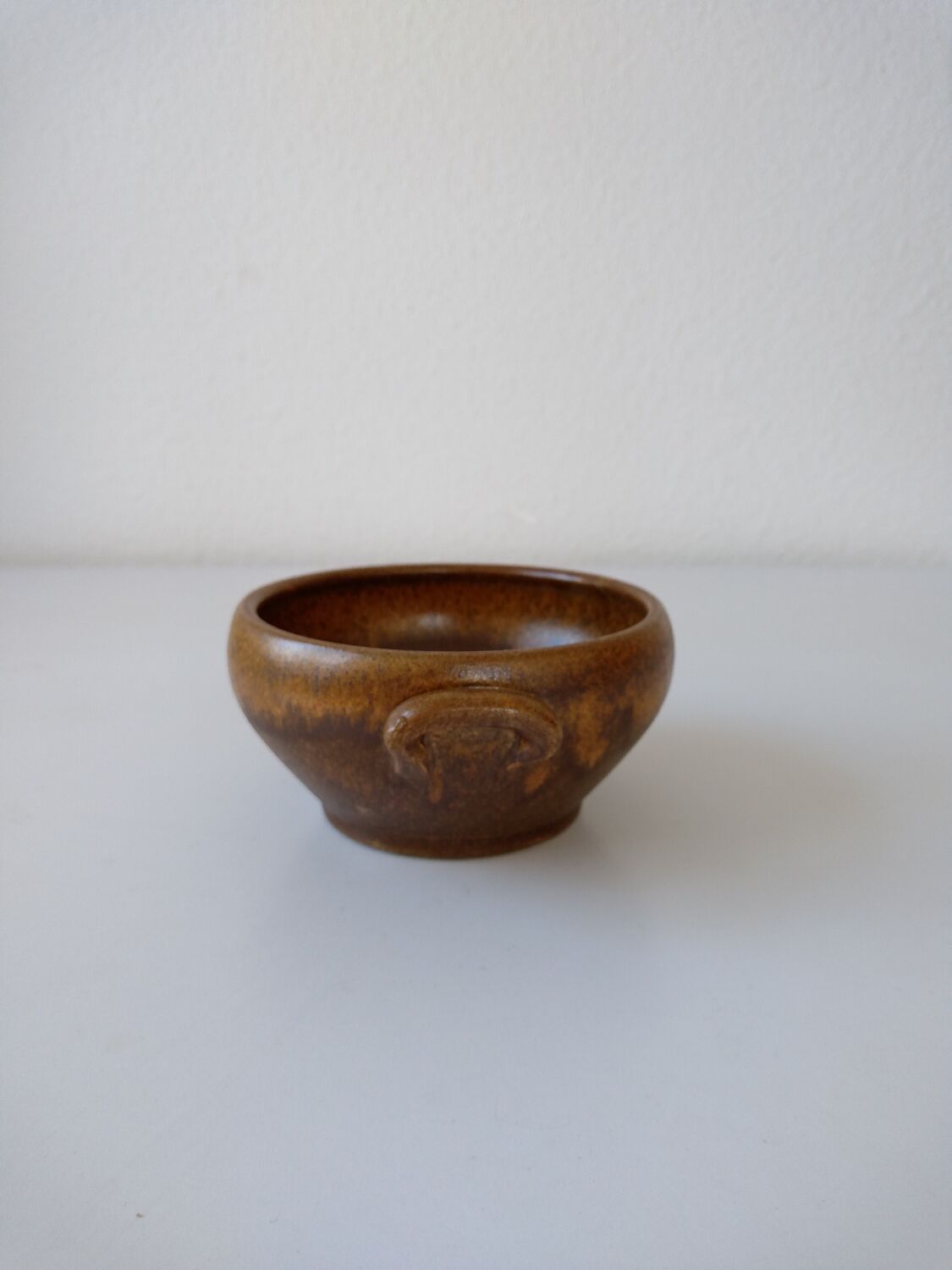 Brown Digoin stoneware bowl with handles