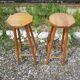 Pair wooden top stool seated bar hexagonal vintage
