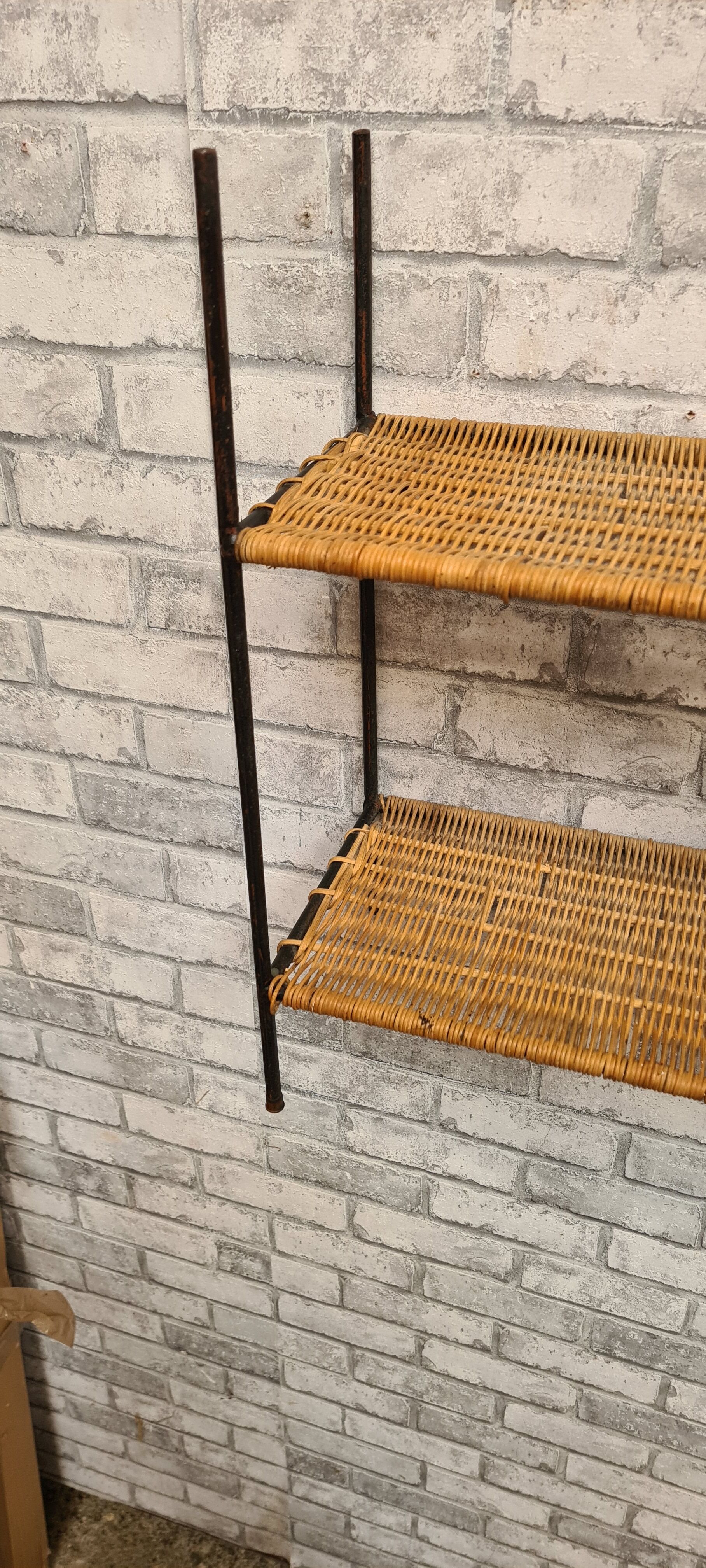 Wall shelf or stand metal and rattan 1950 a 70
