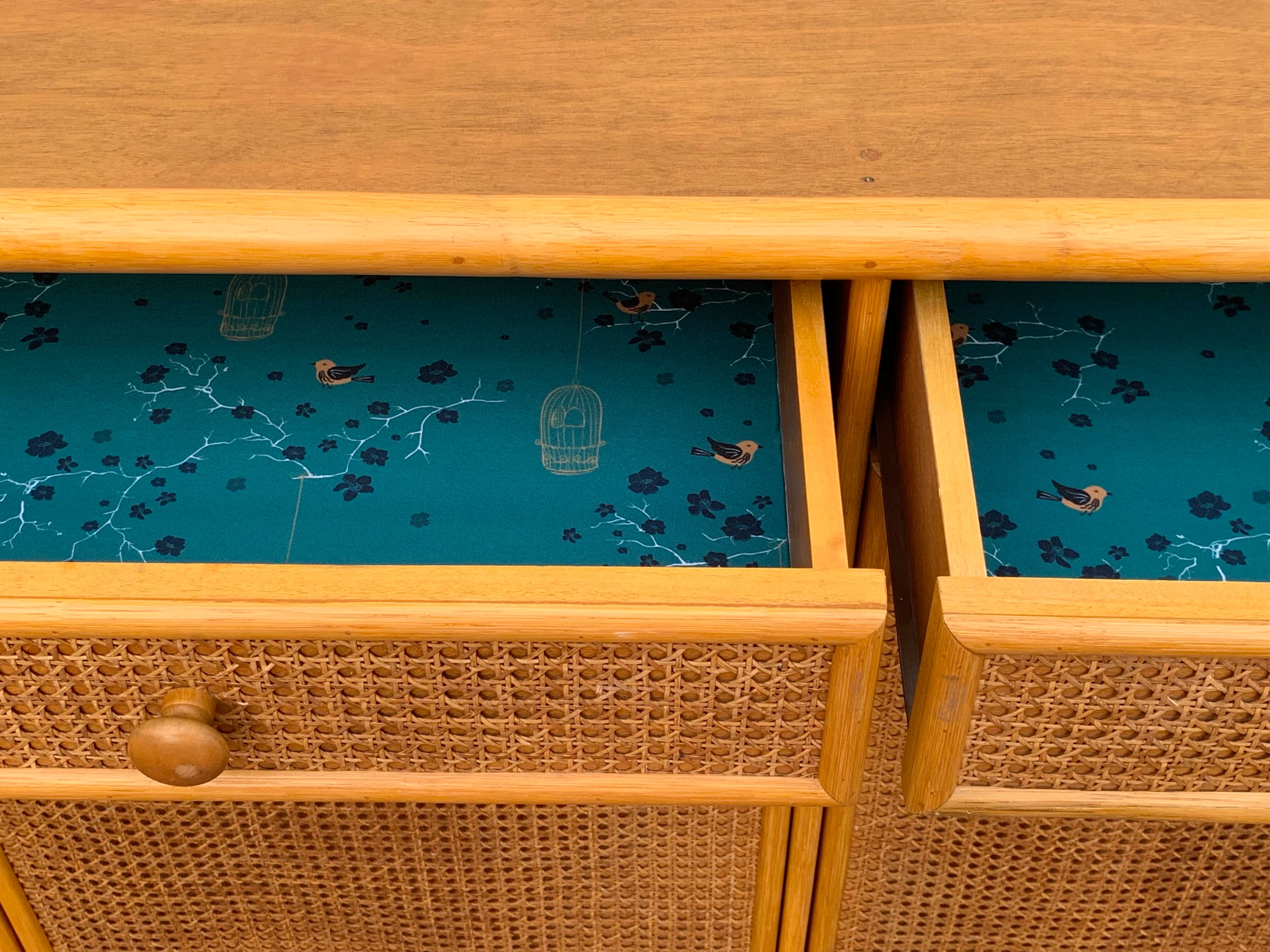 Vintage buffet in bamboo and cannage 1970