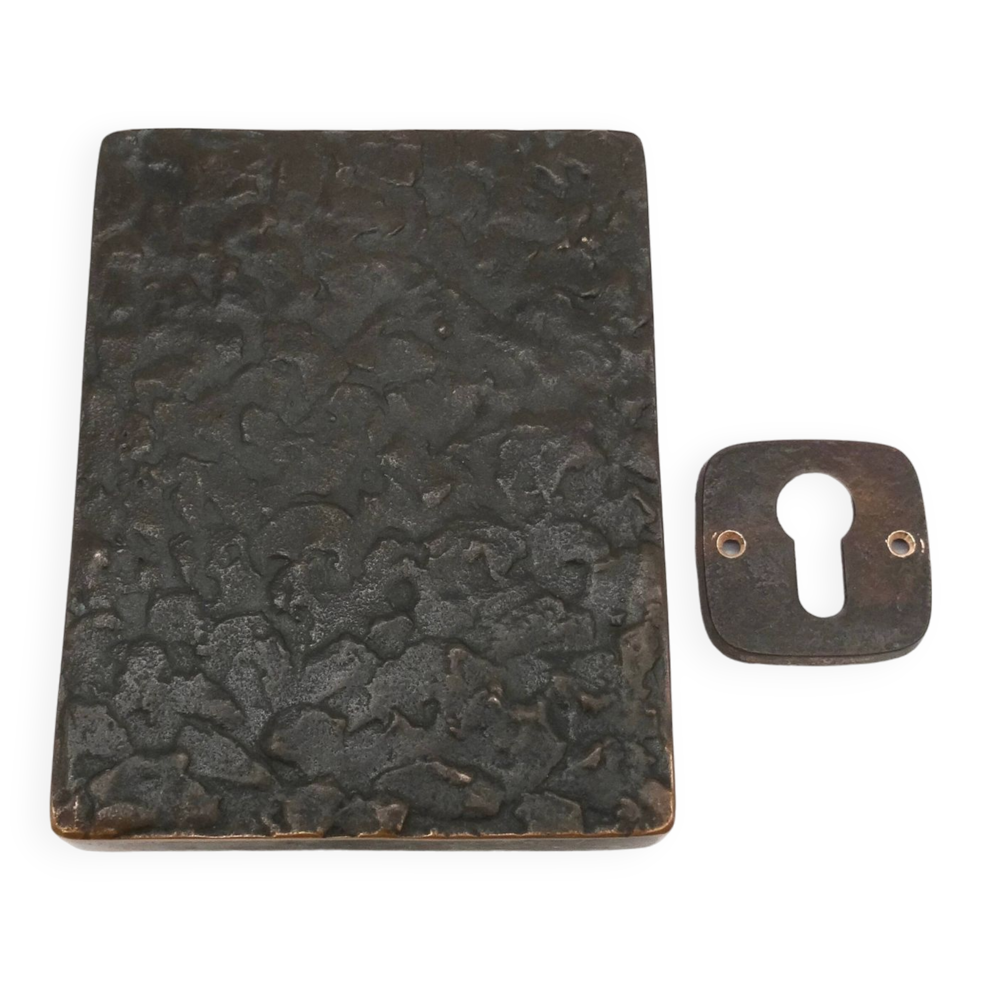 Rare Mid Century Solid Abstract Brutalist Bronze front Door Handle with key hole cover Germany 1960