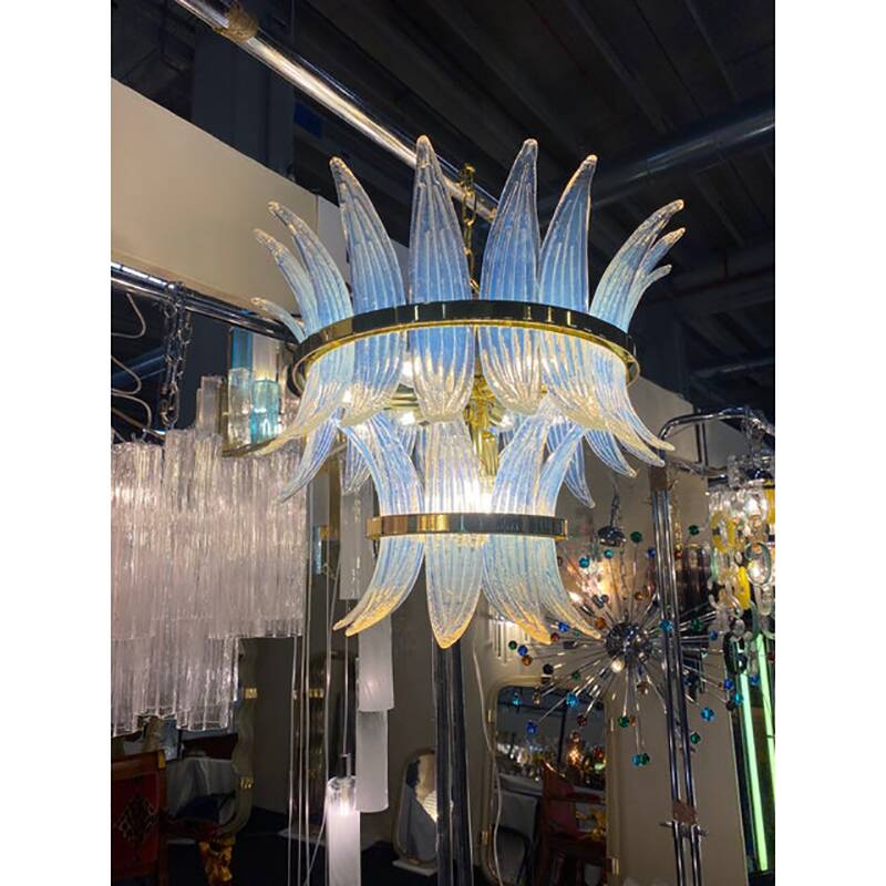 Contemporary Belt Opalino “Palmette” Murano Glass Chandelier