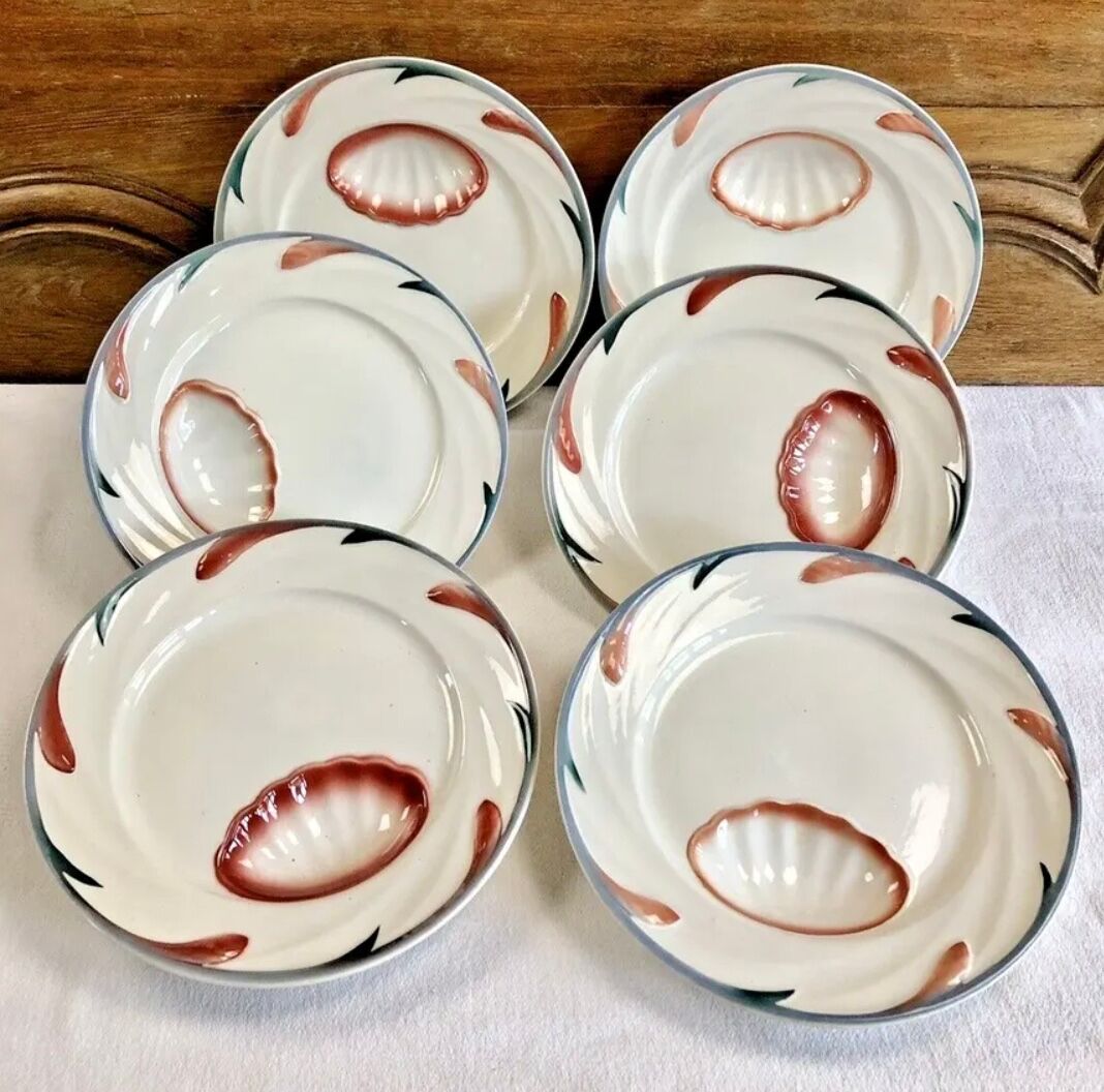 Set of 6 old Digoin Sarreguemines asparagus slushie plates