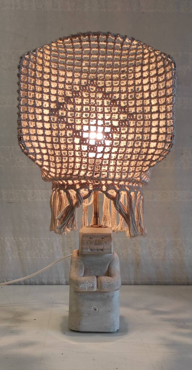 Table lamp statuette in limestone - mid 20th century