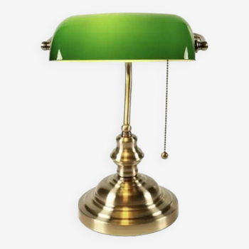 Old bronze banker desk lamp notary art deco green opaline