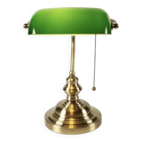 Lampe de bureau banquier ancien bronze notaire art deco opaline verte