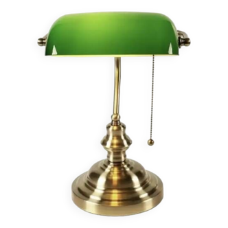 Old bronze banker desk lamp notary art deco green opaline