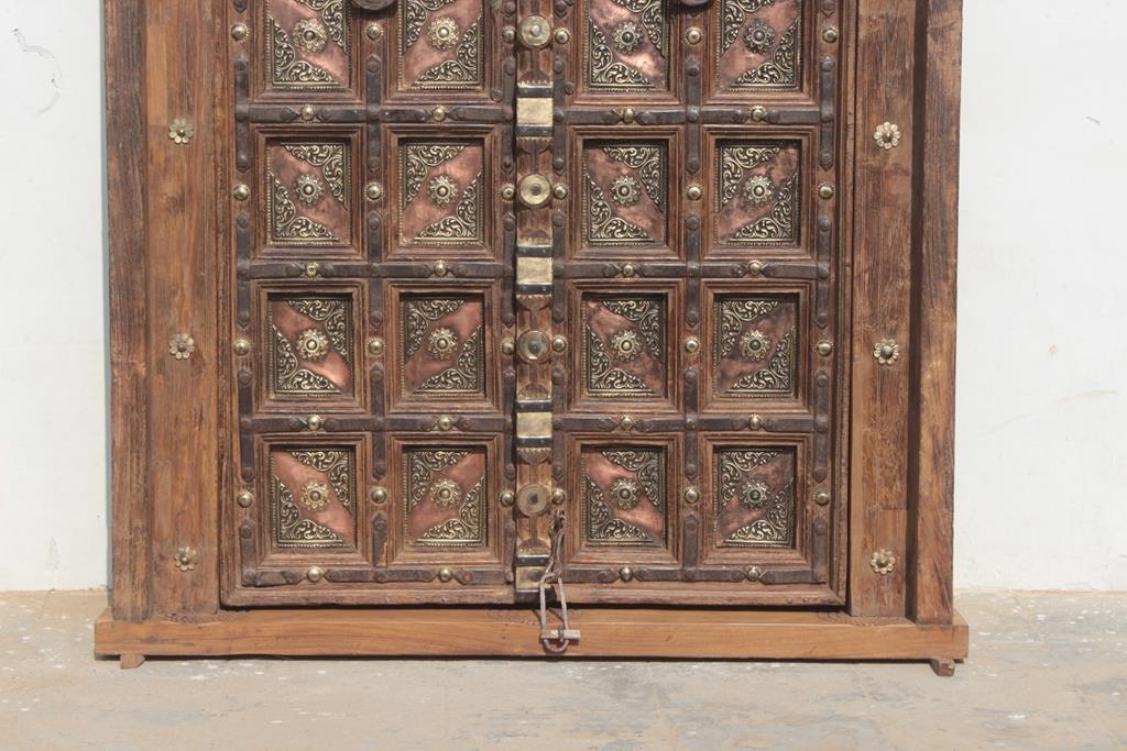 Old Indian door in old teak, piece and patina of origin