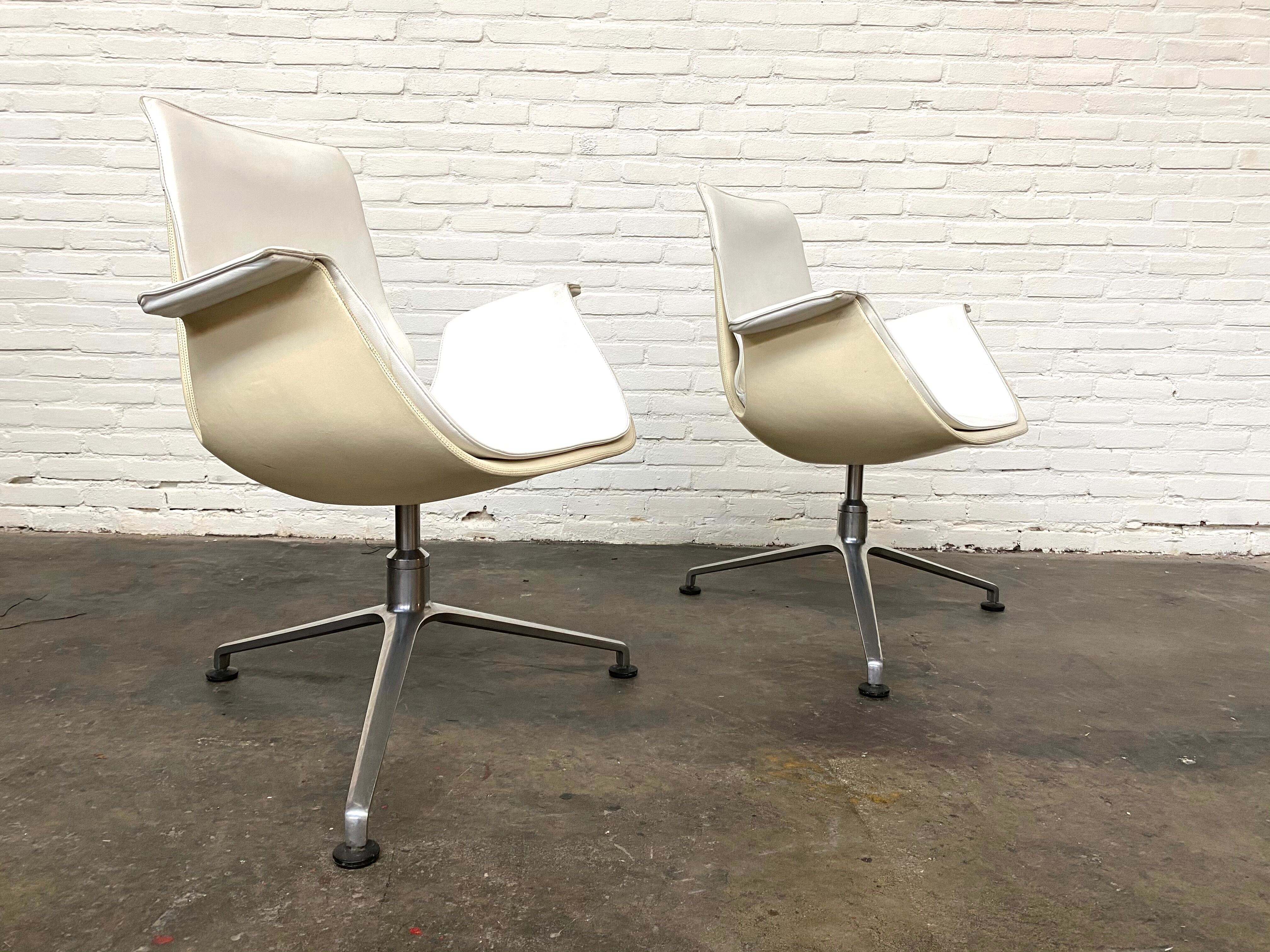 Vintage White Leather "Bucket Chair" by Fabricius and Kastholm for Kill international, set of 2.