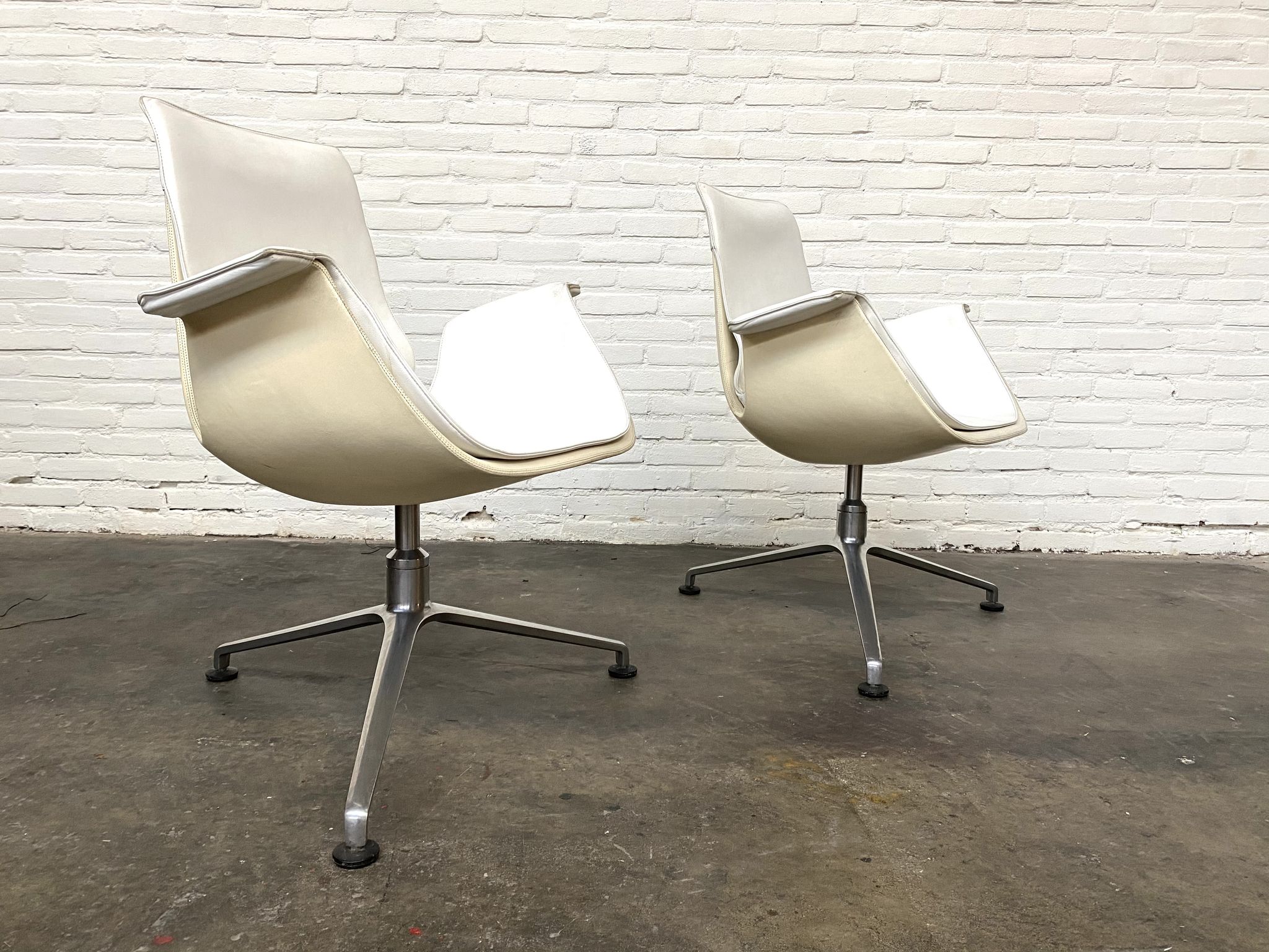 Vintage White Leather "Bucket Chair" by Fabricius and Kastholm for Kill international, set of 2.