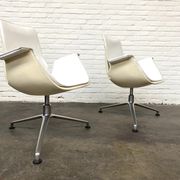 Vintage White Leather "Bucket Chair" by Fabricius and Kastholm for Kill international, set of 2.