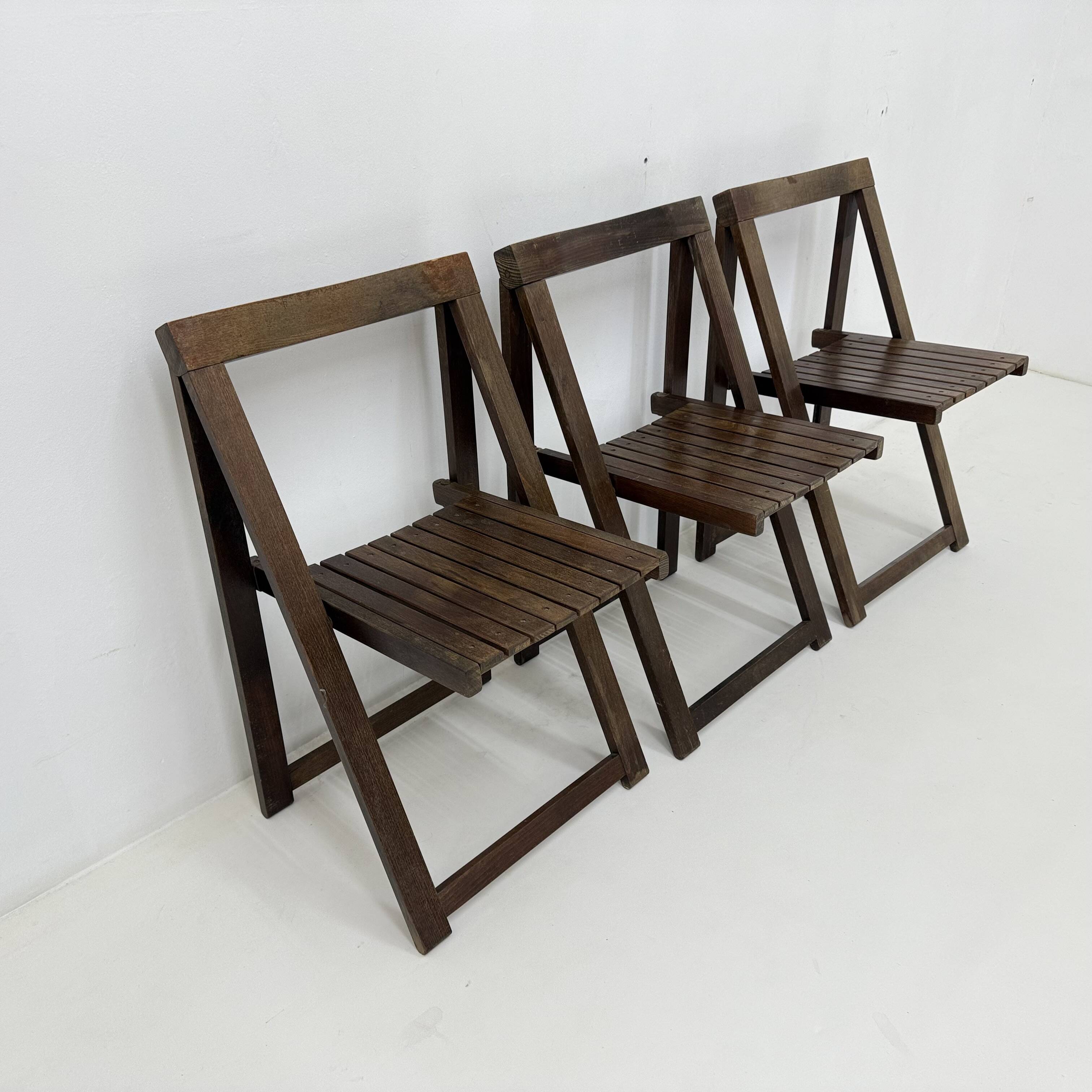 Set of 3  wooden folding chairs, 1960’s