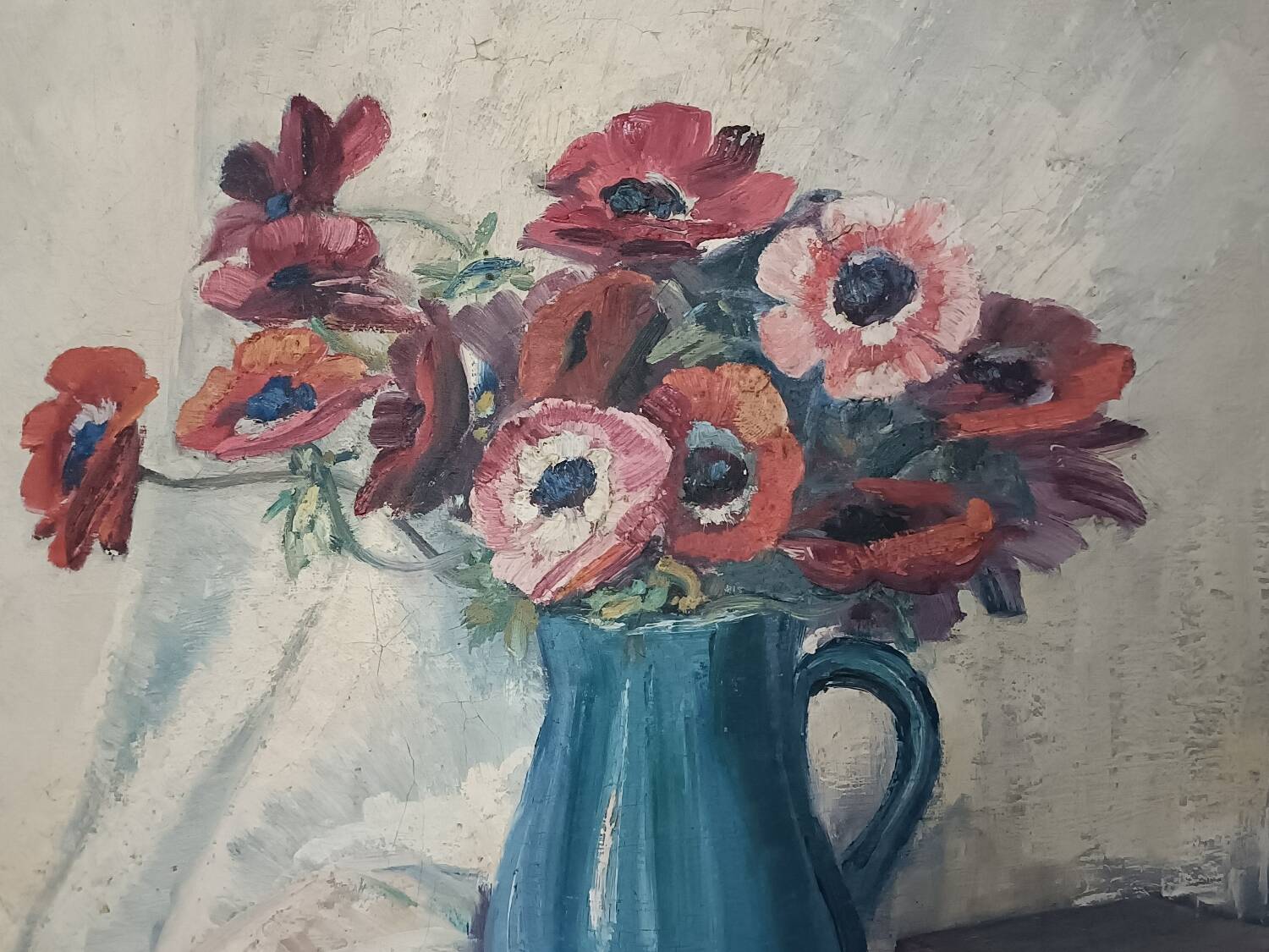 Grande huile sur toile, vase fleuri, Gustav Choley
