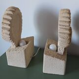 Pair of "Sunflower" lamps in carved stone – 1970s/80s