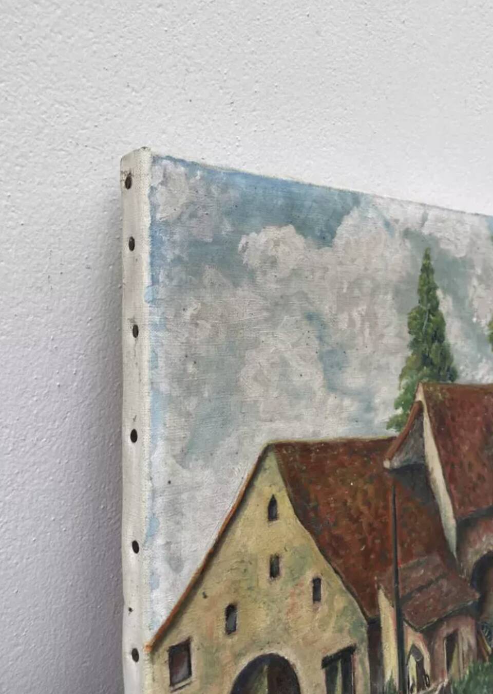 Naive painting of a farm in the Jura