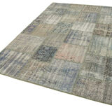 Hand-knotted turkish vintage 176 cm x 249 cm grey patchwork carpet