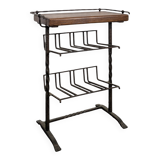 Brutalist magazine rack in wrought iron and oak