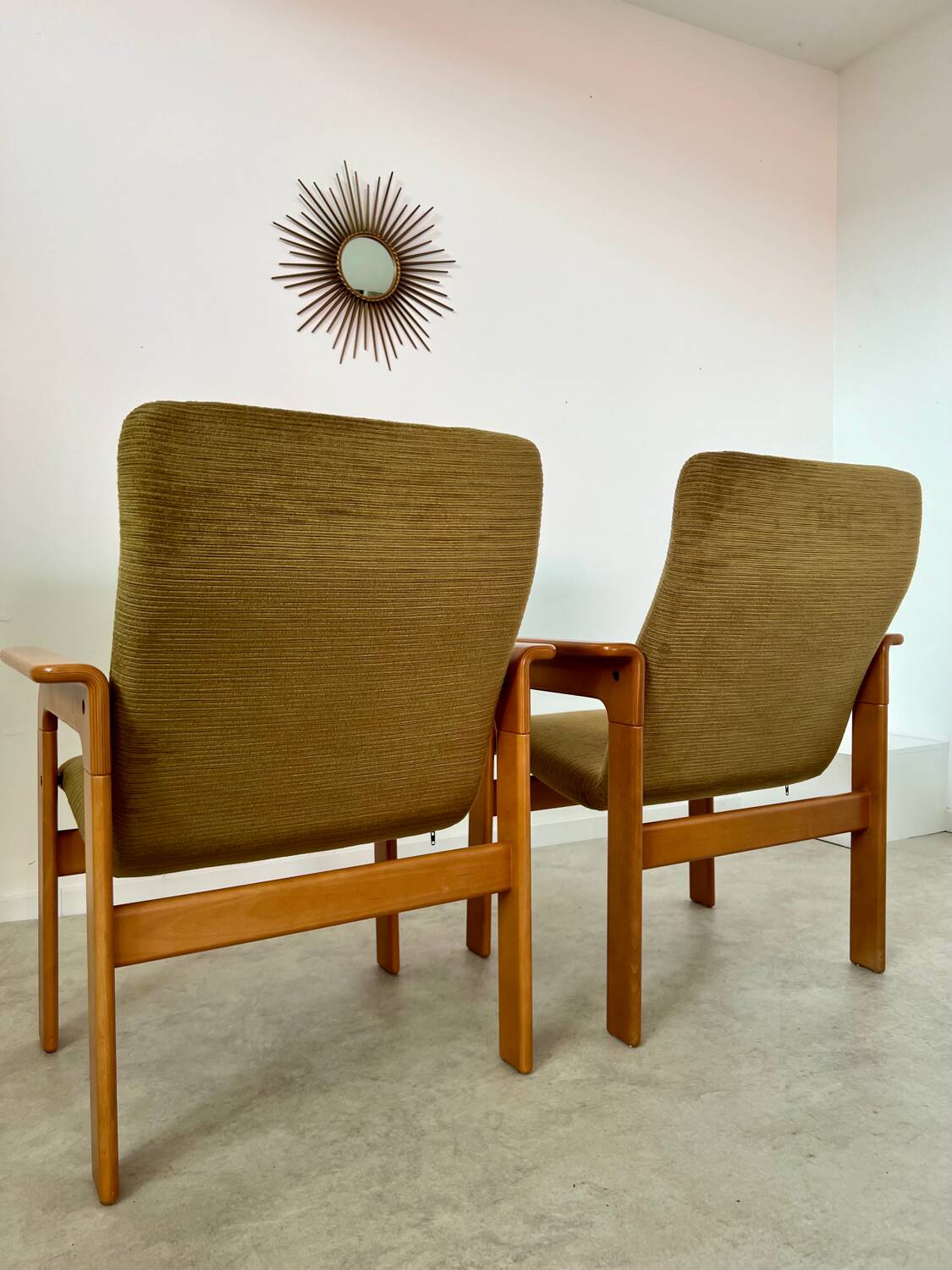 Set of 2 bridge armchairs from the 70s design Bruno Rey vintage solid beech