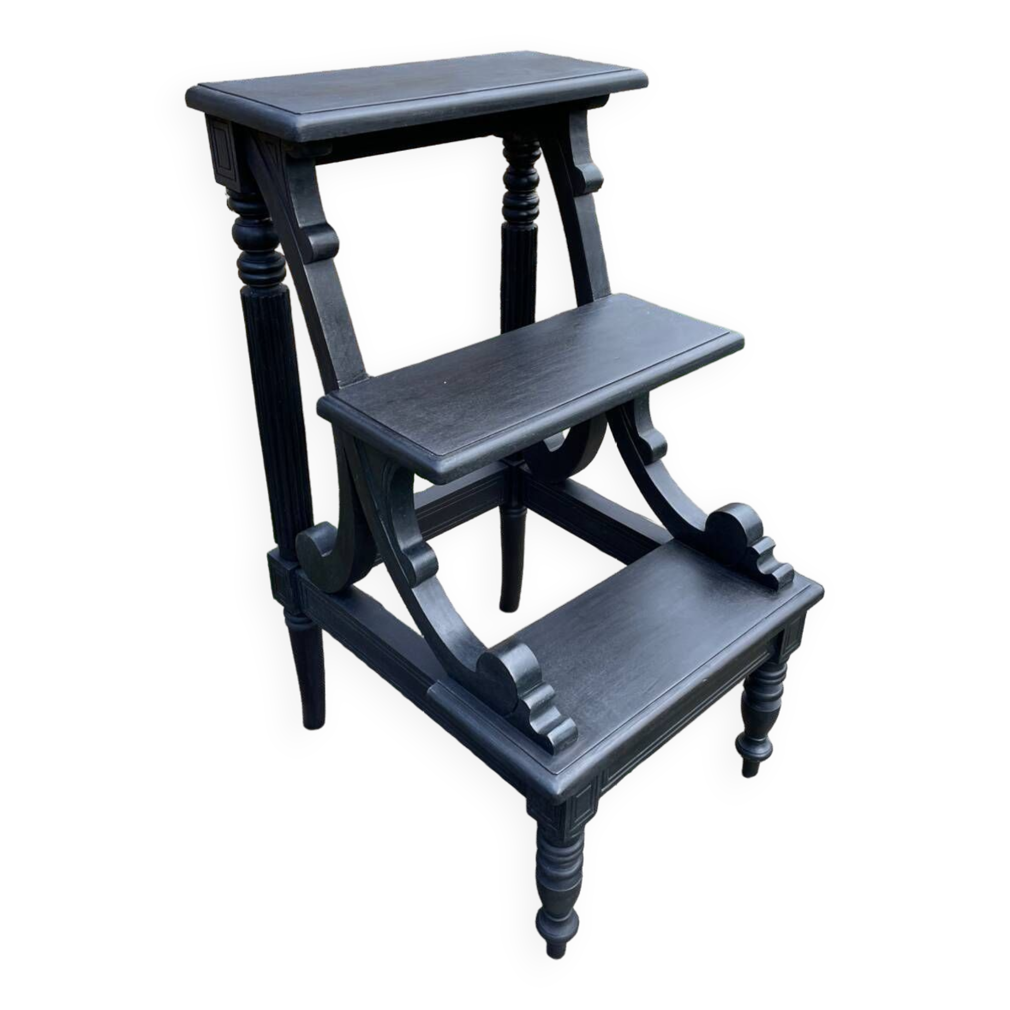 Old library stepladder in blackened wood